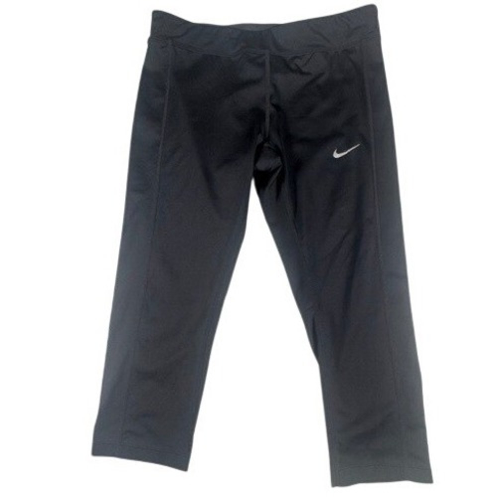 Nike Leggings Women's M Black Dri-FIT Cropped Running Pants Zip Pocket Active